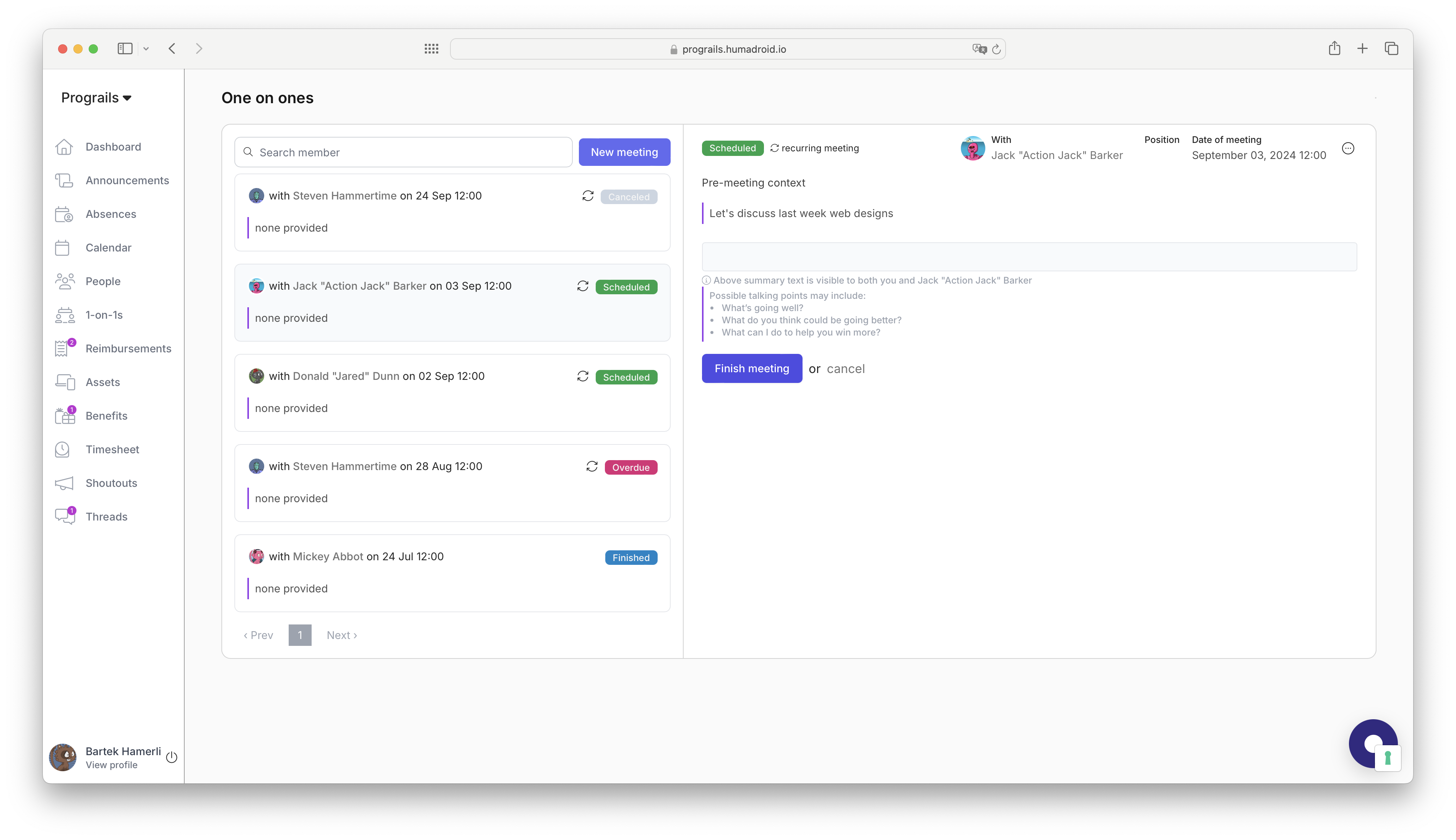 One on One meetings HRMS feature