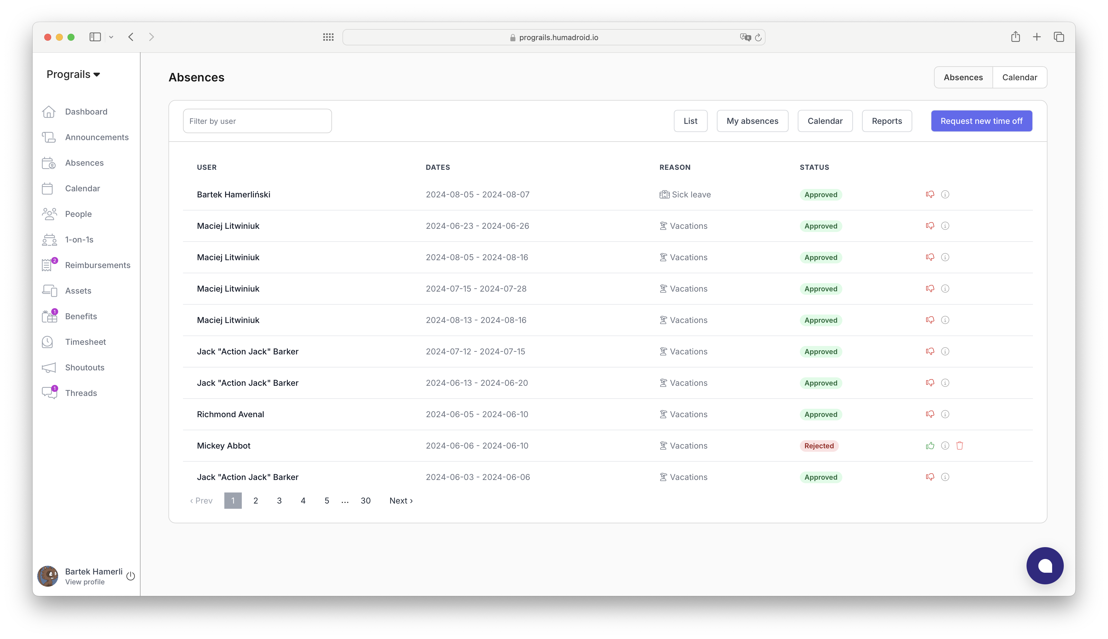 Time-Off Management HRMS feature