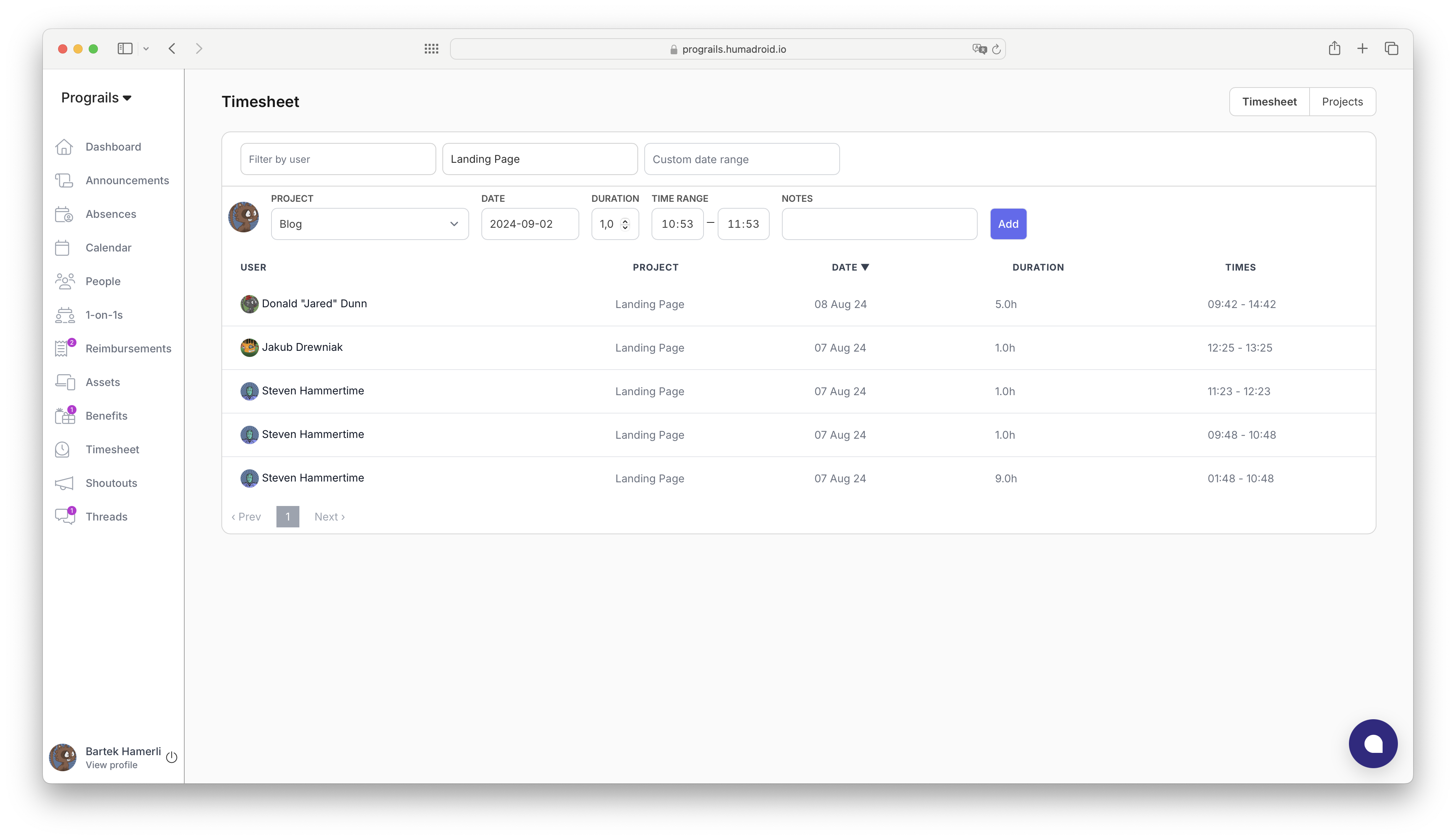 Timesheet HRMS feature